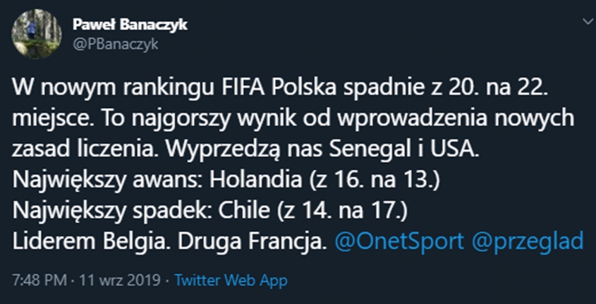 Reprezentacja Polski SPADNIE w rankingu FIFA!